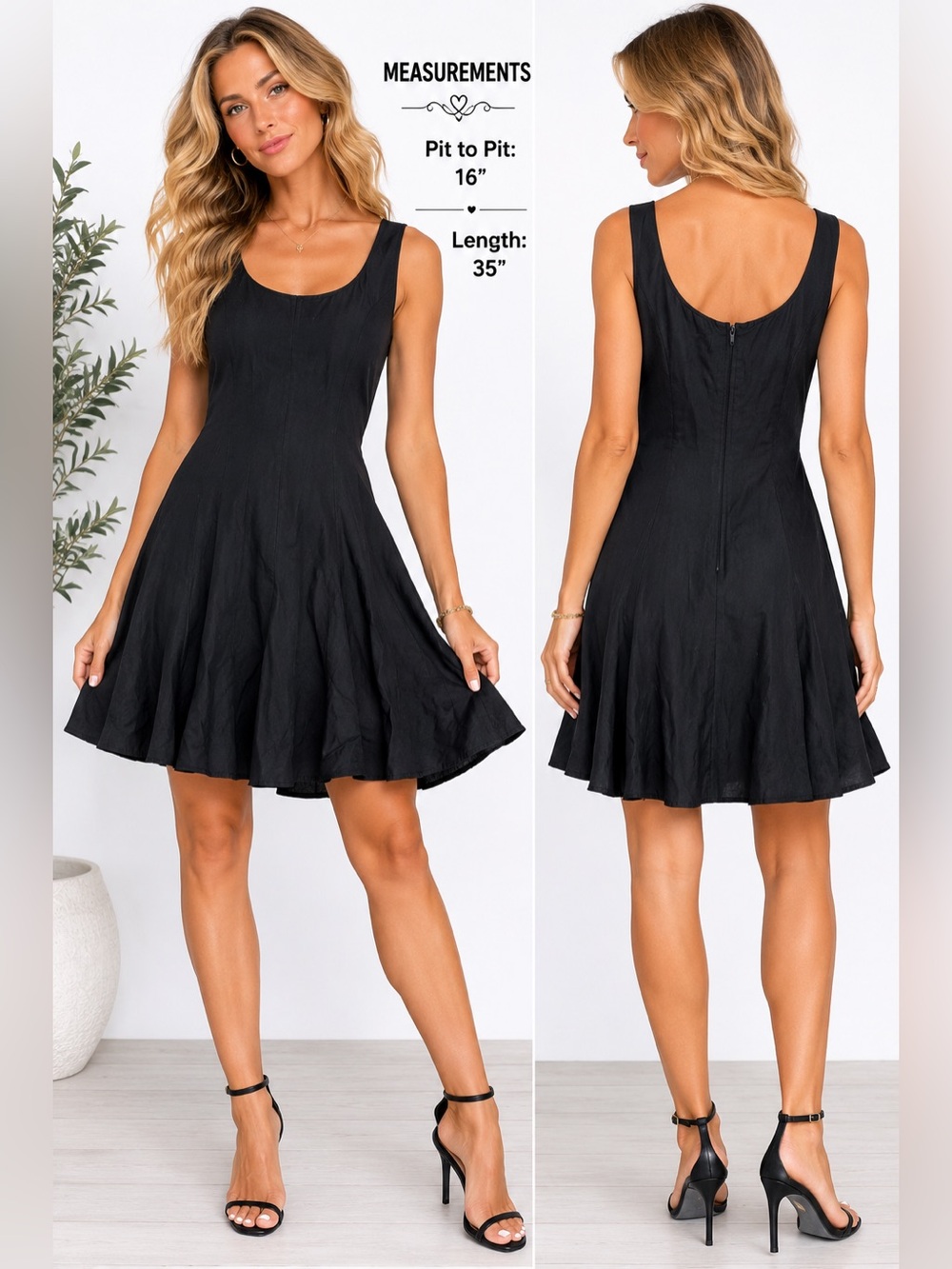 Black Fit Flare Sleeveless Cocktail Dress L Classic Minimalist Summer Party Y2K